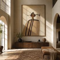 Long Lines Meet Ivory - elongated ivory figure by Marcus Lau, Retro Modern vertical wall art – styled room scene view 3