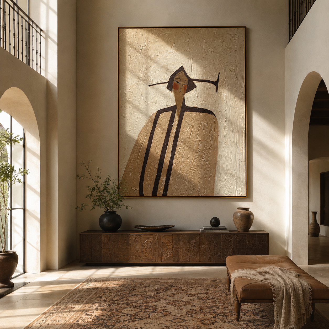 Long Lines Meet Ivory - elongated ivory figure by Marcus Lau, Retro Modern vertical wall art – styled room scene view 3