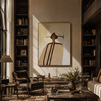 Long Lines Meet Ivory - elongated ivory figure by Marcus Lau, Retro Modern vertical wall art – styled room scene view 5