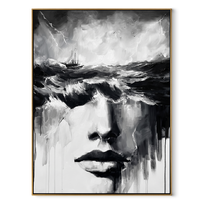 Storm Water Becomes Her - woman face beneath storm by Marcus Lau, Retro Modern vertical wall art – wood frame on white background