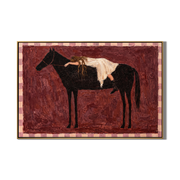 She Sleeps Across Midnight — Woman Resting on Horse Painting | Minimalist Figurative Horizontal Wall Art – brown and gray minimalist figurative people & pets art, horizontal hand-painted canvas art – view 1
