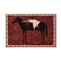 She Sleeps Across Midnight — Woman Resting on Horse Painting | Minimalist Figurative Horizontal Wall Art – brown and gray minimalist figurative people & pets art, horizontal hand-painted canvas art – view 1