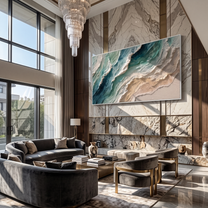 Teal Shore Breaks Ivory – Teal & Ivory Ocean Wave Painting | Coastal Abstract Panoramic Wall Art