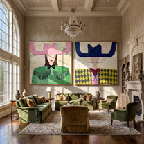 Mesa Woman Carries Weaving – Americana Woman with Woven Accessory Painting | Boho Chic Square Living Room Art