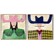 Mesa Woman Carries Weaving – Americana Woman with Woven Accessory Painting | Boho Chic Square Living Room Art