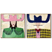 Mesa Woman Carries Weaving – Americana Woman with Woven Accessory Painting | Boho Chic Square Living Room Art