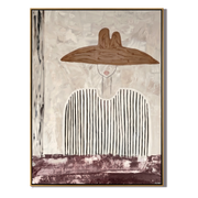 Stripes Carry a Saddle — Striped Wide-Hat Figure Painting | Modern Figurative Vertical Wall Art – gray and white modern figurative vintage americana art, vertical hand-painted canvas art – view 1