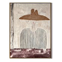 Stripes Carry a Saddle — Striped Wide-Hat Figure Painting | Modern Figurative Vertical Wall Art – gray and white modern figurative vintage americana art, vertical hand-painted canvas art – view 1