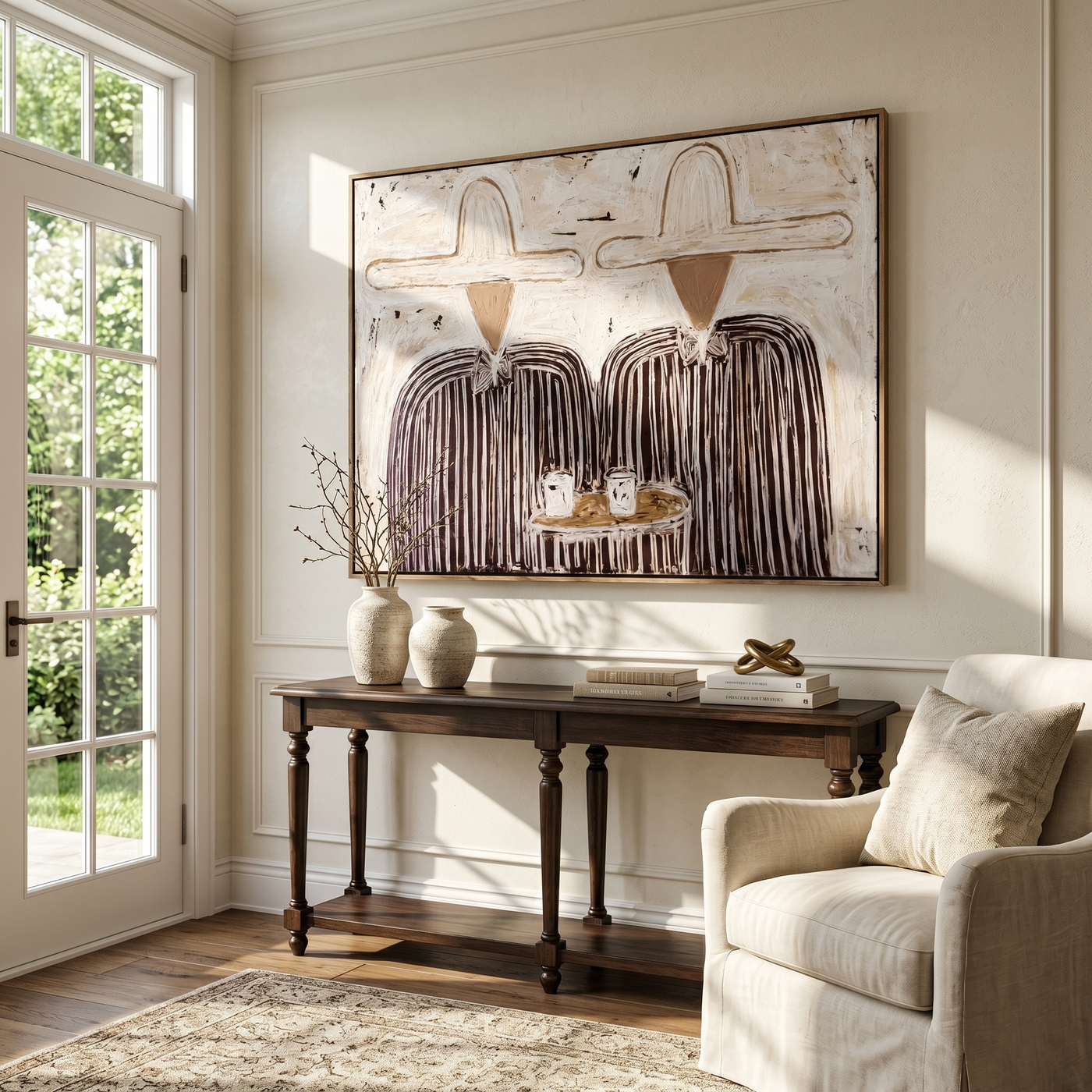Coffee Returns Between Us — Twin Cowboy Coffee Scene Painting | Modern Figurative Horizontal Wall Art – gray and brown modern figurative vintage americana art, horizontal hand-painted canvas art – view 2