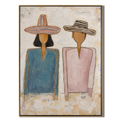 Blue and Blush Stand — Blue Blush Hat Pair Painting | Modern Figurative Vertical Wall Art – gray and brown and white modern figurative vintage americana art, vertical hand-painted canvas art – view 1