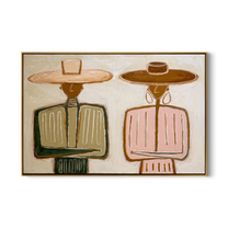 Pink Stands Beside Olive — Olive Pink Western Pair Painting | Modern Figurative Horizontal Wall Art – brown and white modern figurative vintage americana art, horizontal hand-painted canvas art – view 1