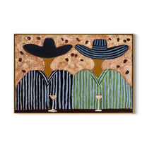 Stripes Toast Under Brims — Striped Cocktail Pair Painting | Modern Figurative Horizontal Wall Art – brown and black modern figurative vintage americana art, horizontal hand-painted canvas art – view 1
