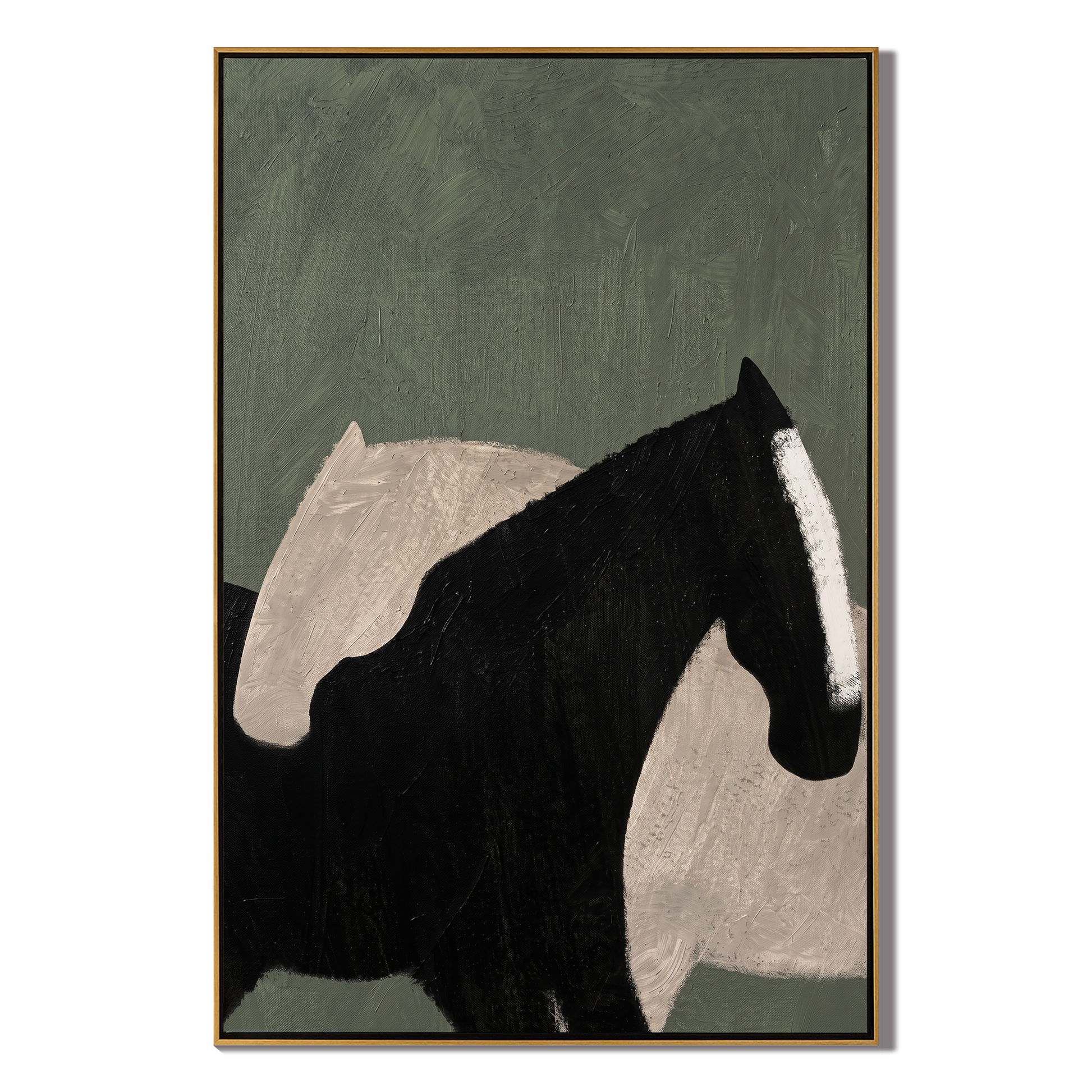 Pale Shadow Meets Black — gray and black modern figurative vintage americana art, set of 2 hand-painted canvas art – view 1