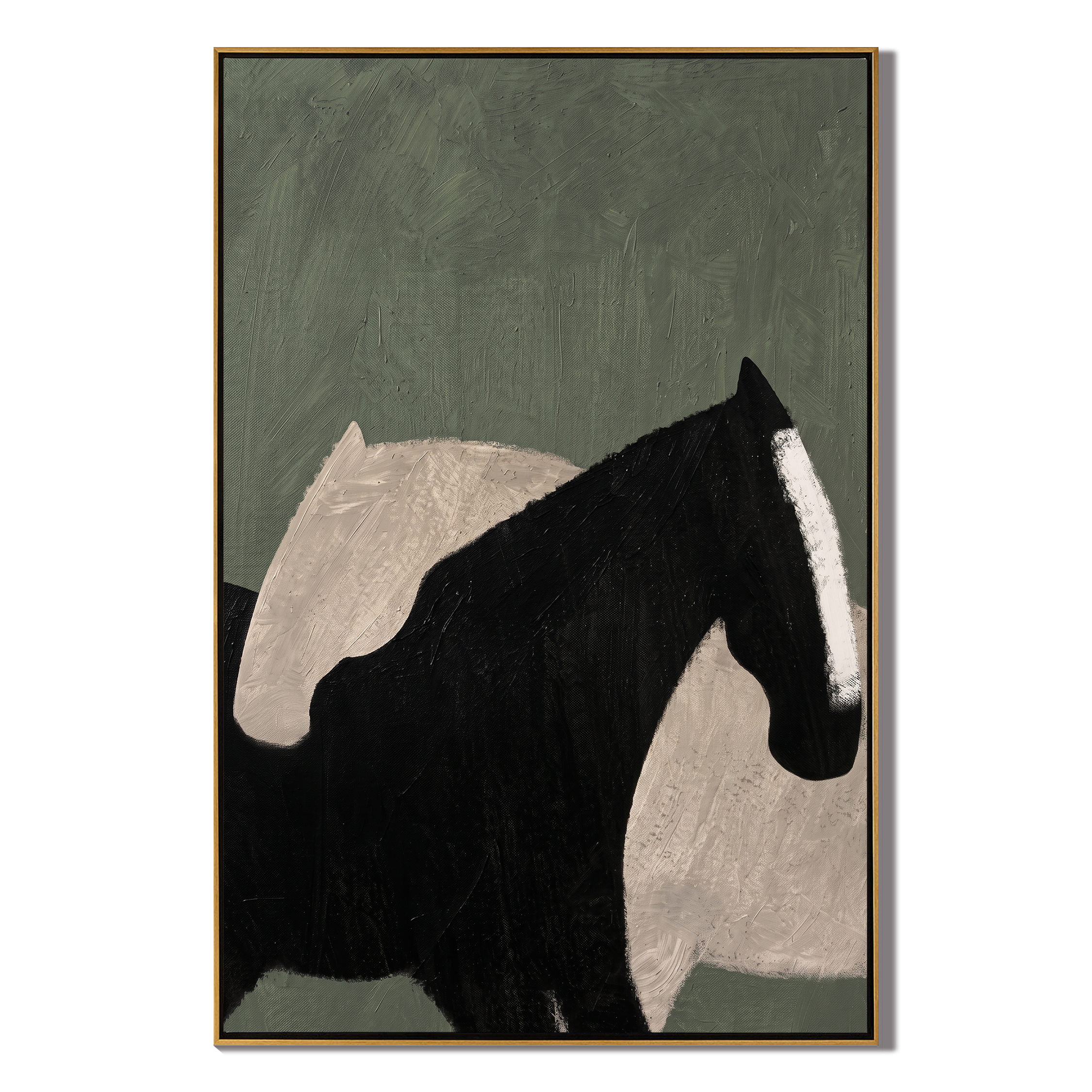 Pale Shadow Meets Black — gray and black modern figurative vintage americana art, set of 2 hand-painted canvas art – view 1