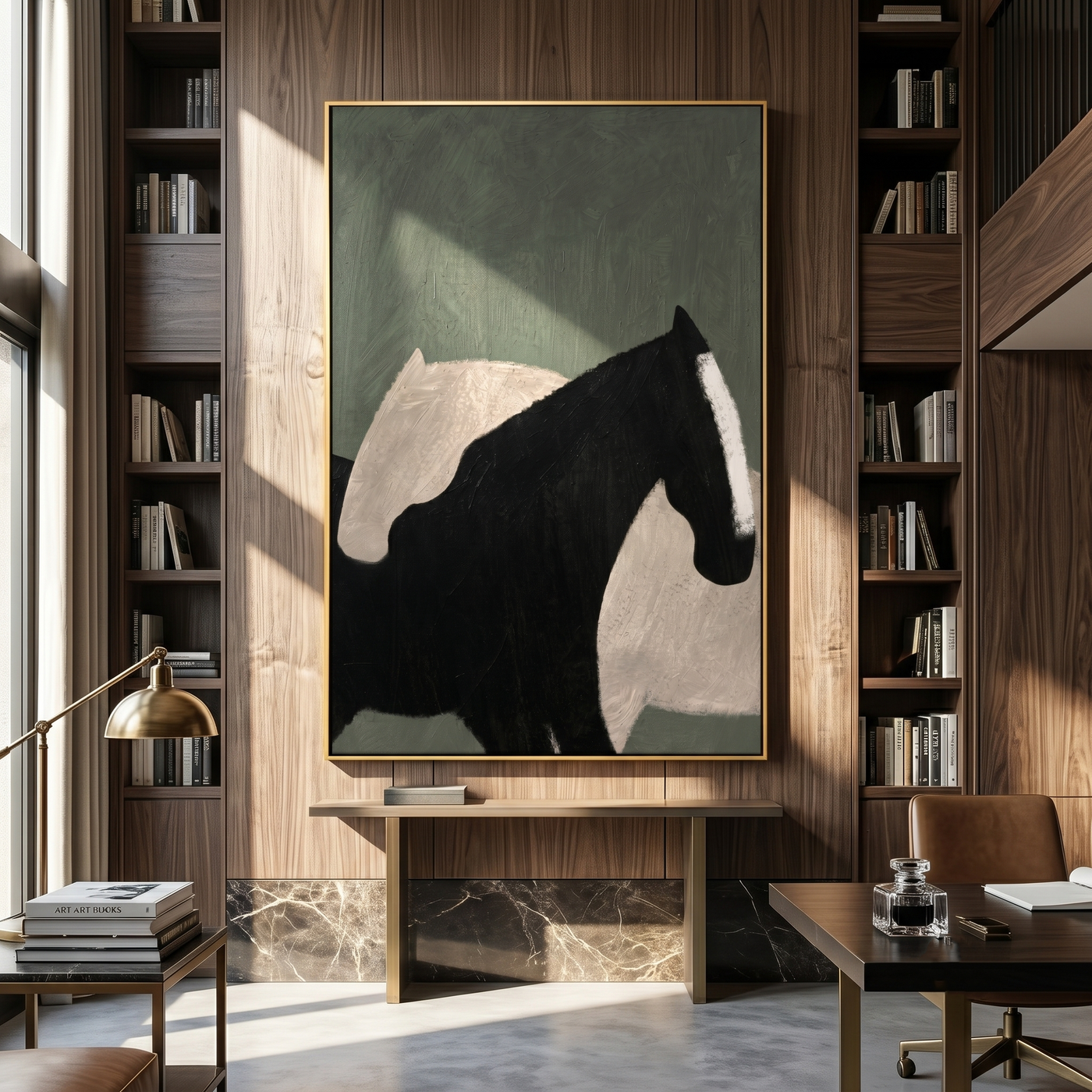Pale Shadow Meets Black — gray and black modern figurative vintage americana art, set of 2 hand-painted canvas art – view 2