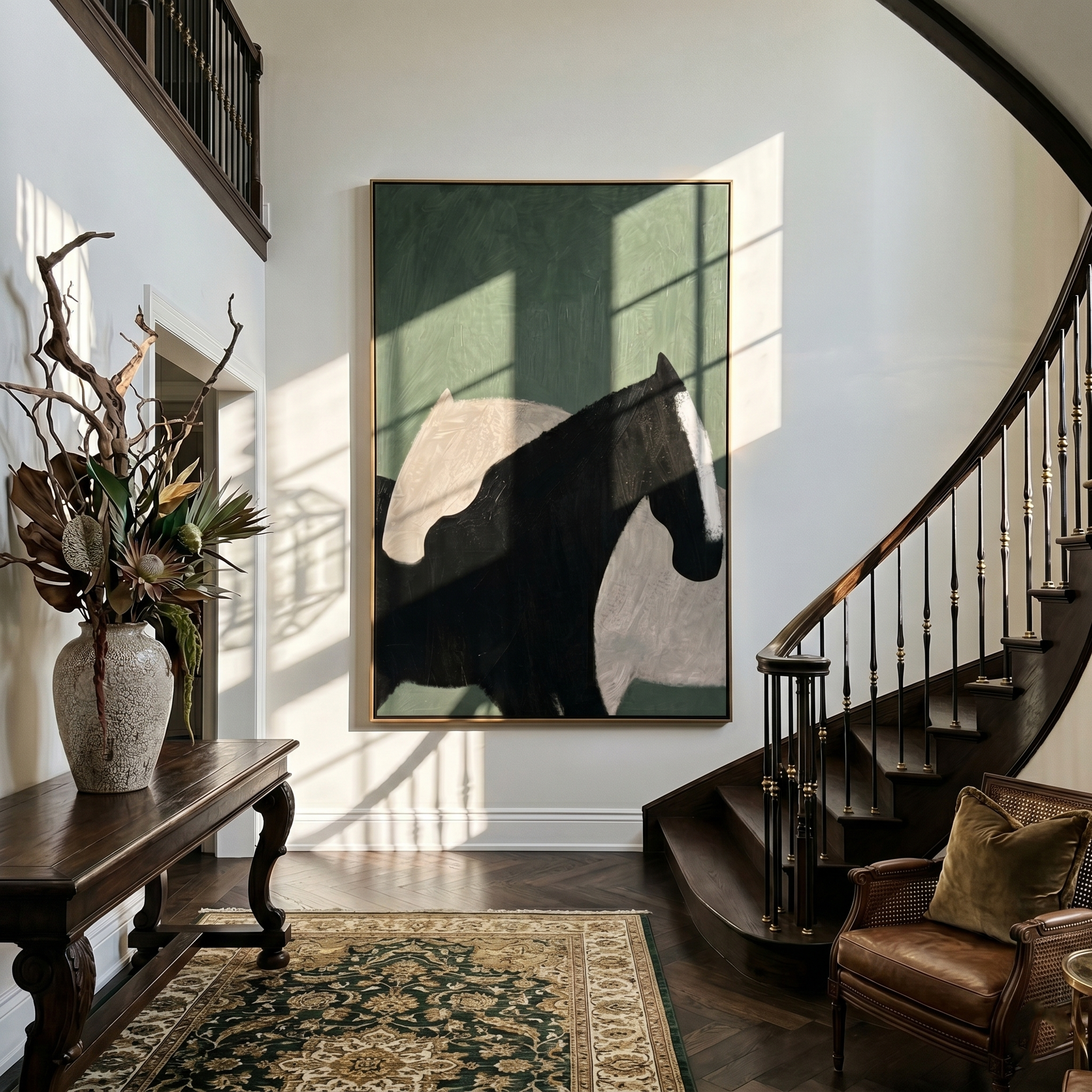 Pale Shadow Meets Black — gray and black modern figurative vintage americana art, set of 2 hand-painted canvas art – view 5