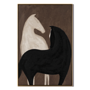White Horse Black Shelter — brown and black modern figurative vintage americana art, set of 2 hand-painted canvas art – view 1