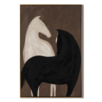 White Horse Black Shelter — brown and black modern figurative vintage americana art, set of 2 hand-painted canvas art – view 1