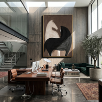 White Horse Black Shelter — brown and black modern figurative vintage americana art, set of 2 hand-painted canvas art – view 5