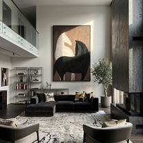 White Horse Black Shelter — brown and black modern figurative vintage americana art, set of 2 hand-painted canvas art – view 6