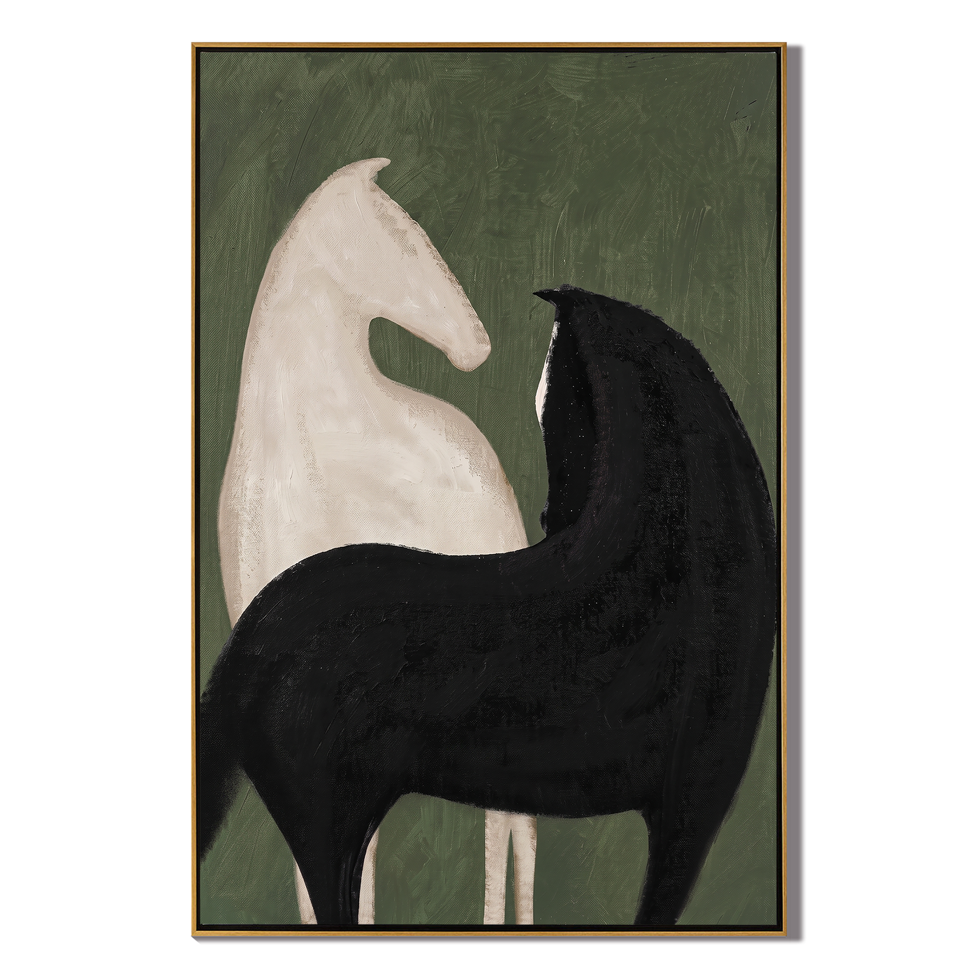 Green Silence Holds Contrast — black and green modern figurative vintage americana art, set of 2 hand-painted canvas art – view 1