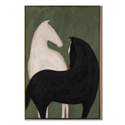 Green Silence Holds Contrast — black and green modern figurative vintage americana art, set of 2 hand-painted canvas art – view 1
