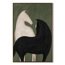 Green Silence Holds Contrast — black and green modern figurative vintage americana art, set of 2 hand-painted canvas art – view 1