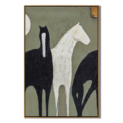 Three Horses Cross Sage — gray and black modern figurative vintage americana art, set of 2 hand-painted canvas art – view 1