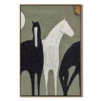 Three Horses Cross Sage — gray and black modern figurative vintage americana art, set of 2 hand-painted canvas art – view 1