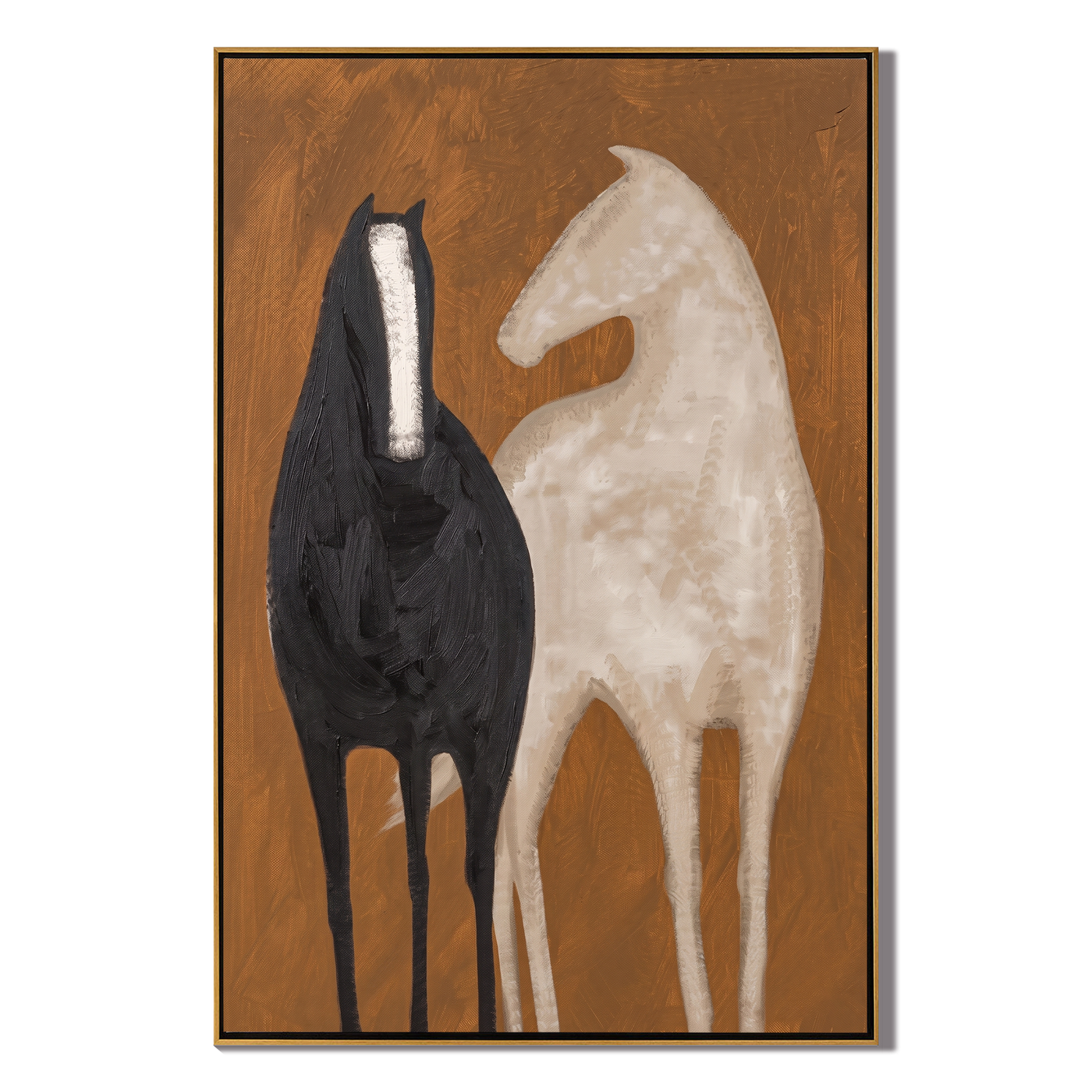 Black and Ivory Stand — brown and black modern figurative vintage americana art, set of 2 hand-painted canvas art – view 1