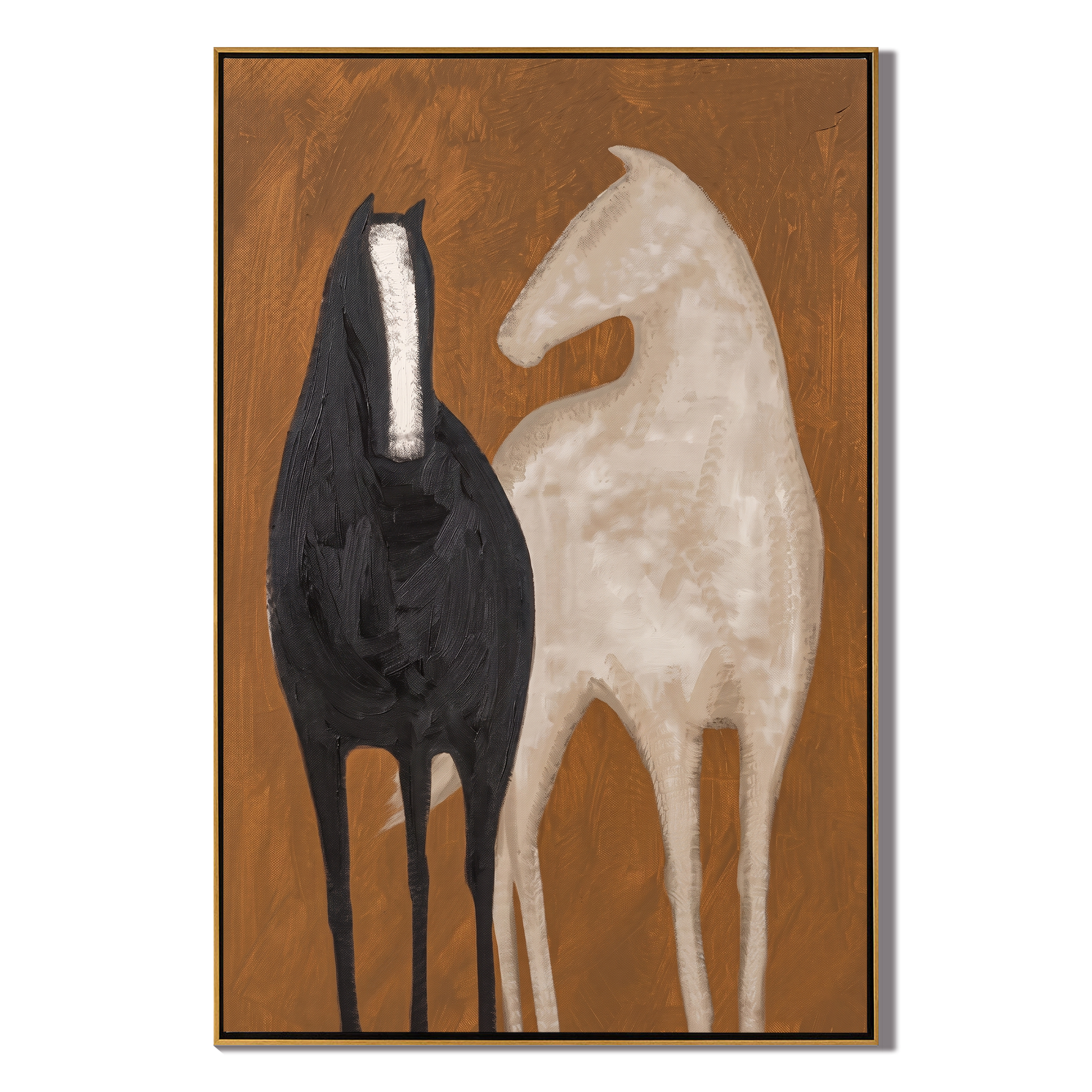 Black and Ivory Stand — brown and black modern figurative vintage americana art, set of 2 hand-painted canvas art – view 1