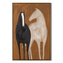 Black and Ivory Stand — brown and black modern figurative vintage americana art, set of 2 hand-painted canvas art – view 1