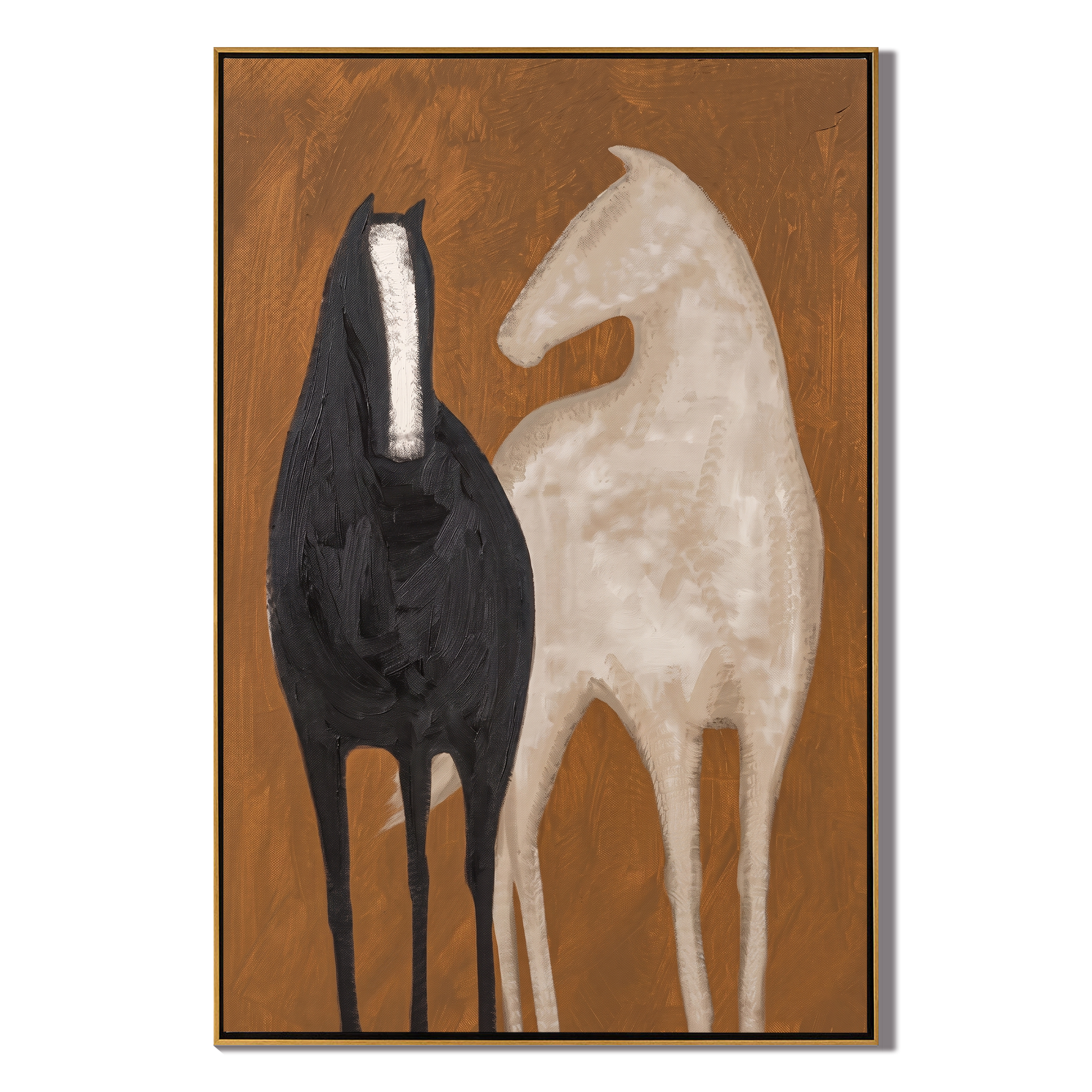 Black and Ivory Stand — brown and black modern figurative vintage americana art, set of 2 hand-painted canvas art – view 1