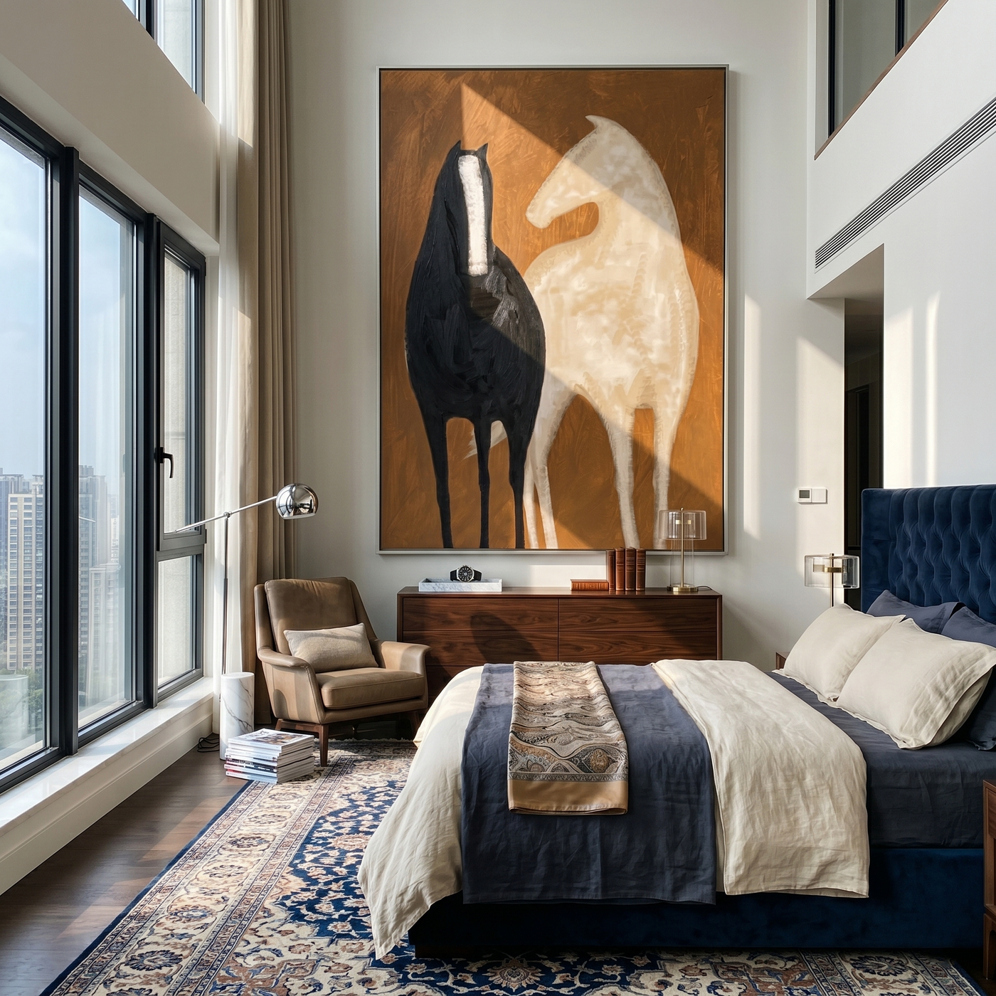 Black and Ivory Stand — brown and black modern figurative vintage americana art, set of 2 hand-painted canvas art – view 2