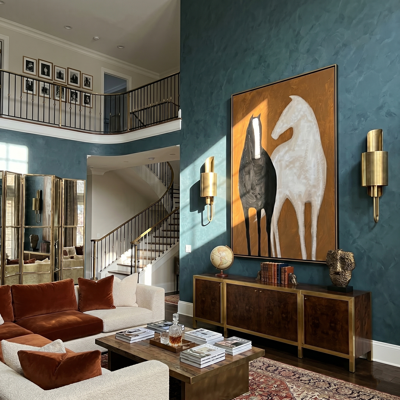Black and Ivory Stand — brown and black modern figurative vintage americana art, set of 2 hand-painted canvas art – view 4