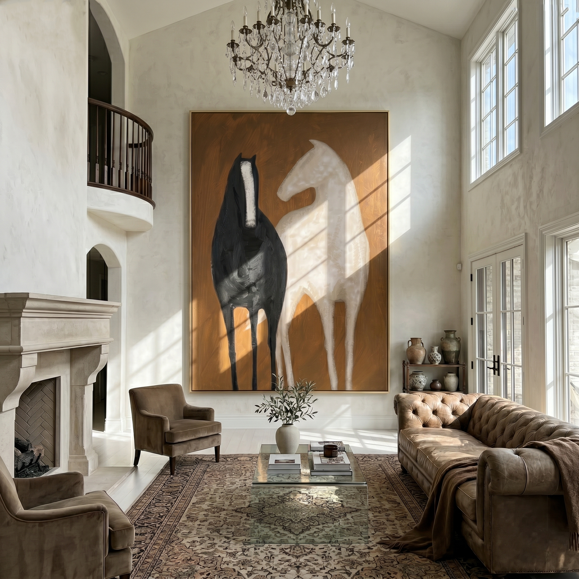Black and Ivory Stand — brown and black modern figurative vintage americana art, set of 2 hand-painted canvas art – view 6