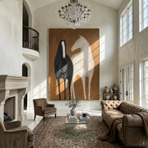 Black and Ivory Stand — brown and black modern figurative vintage americana art, set of 2 hand-painted canvas art – view 6
