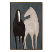 Night Horse Meets Ivory — gray and black modern figurative vintage americana art, set of 2 hand-painted canvas art – view 1