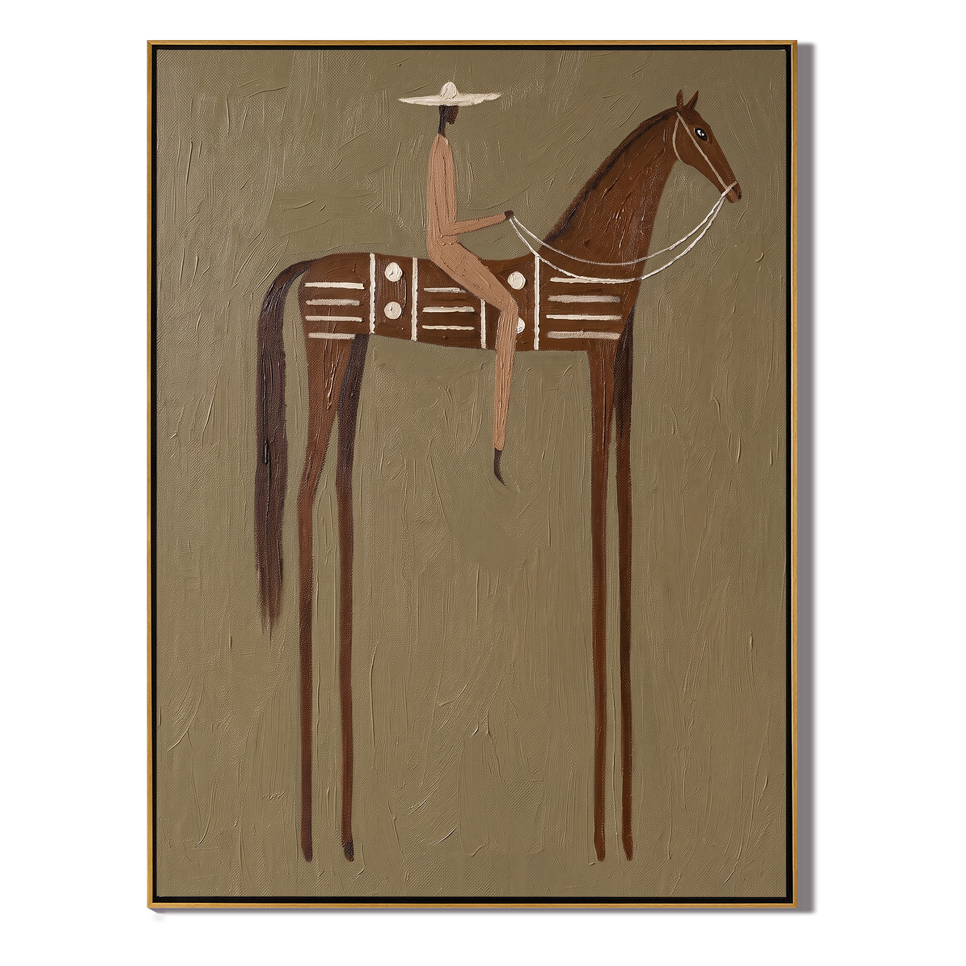 Long Legs Carry Brown — brown modern figurative vintage americana art, set of 2 hand-painted canvas art – view 1
