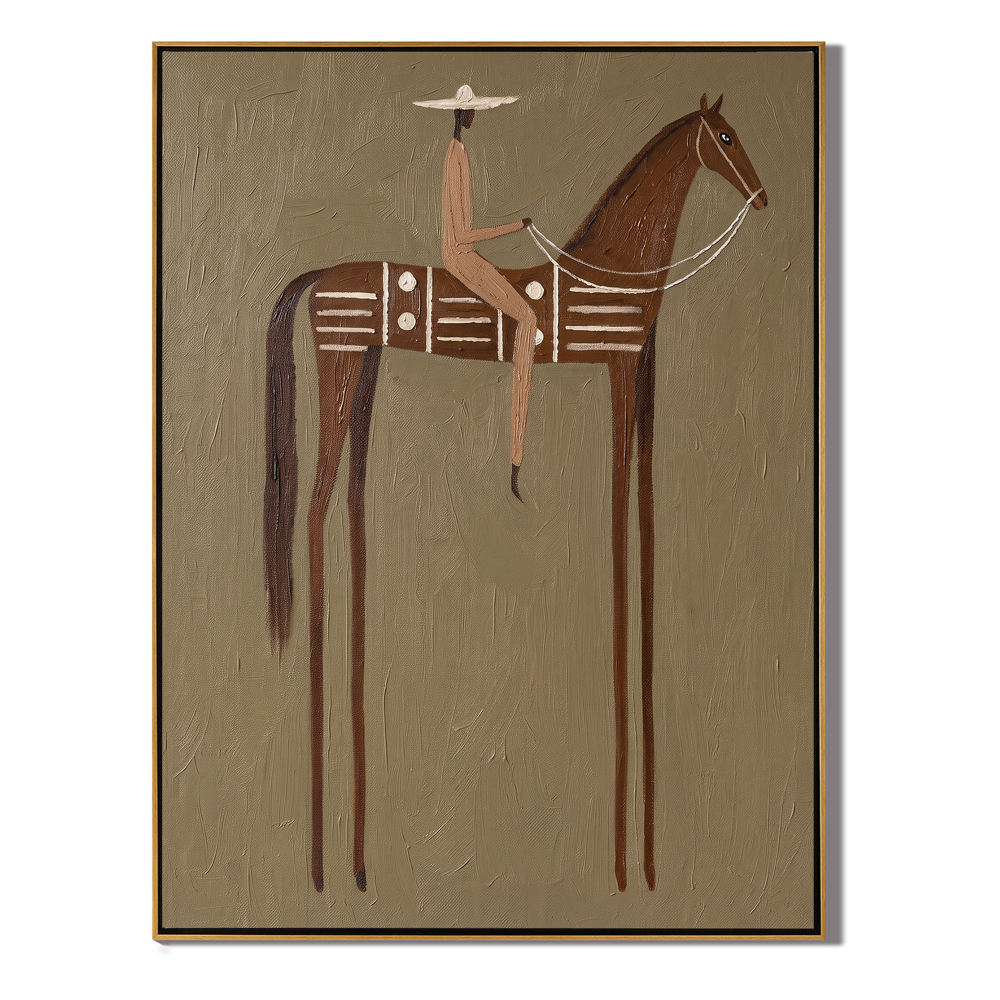 Long Legs Carry Brown — brown modern figurative vintage americana art, set of 2 hand-painted canvas art – view 1
