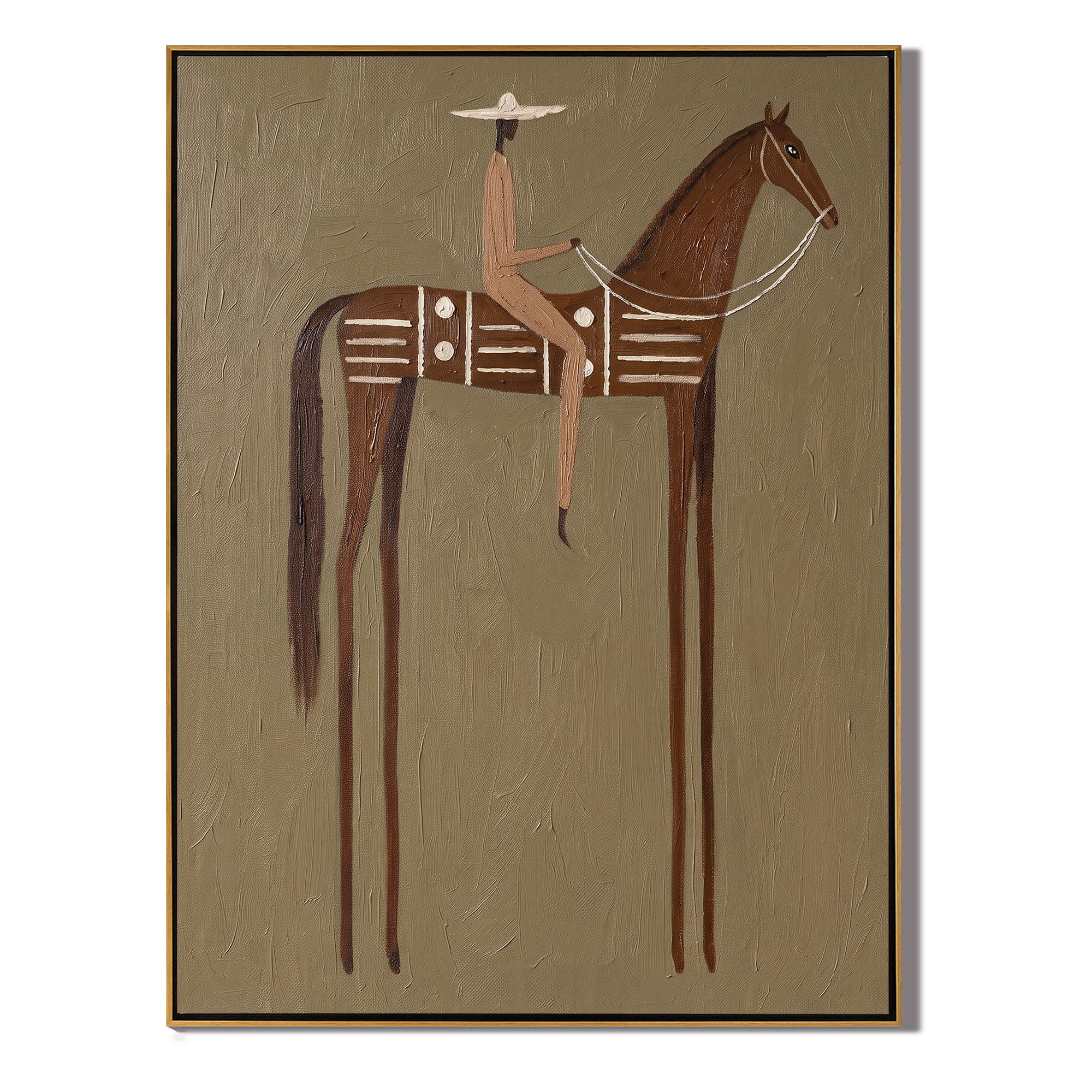 Long Legs Carry Brown — brown modern figurative vintage americana art, set of 2 hand-painted canvas art – view 1