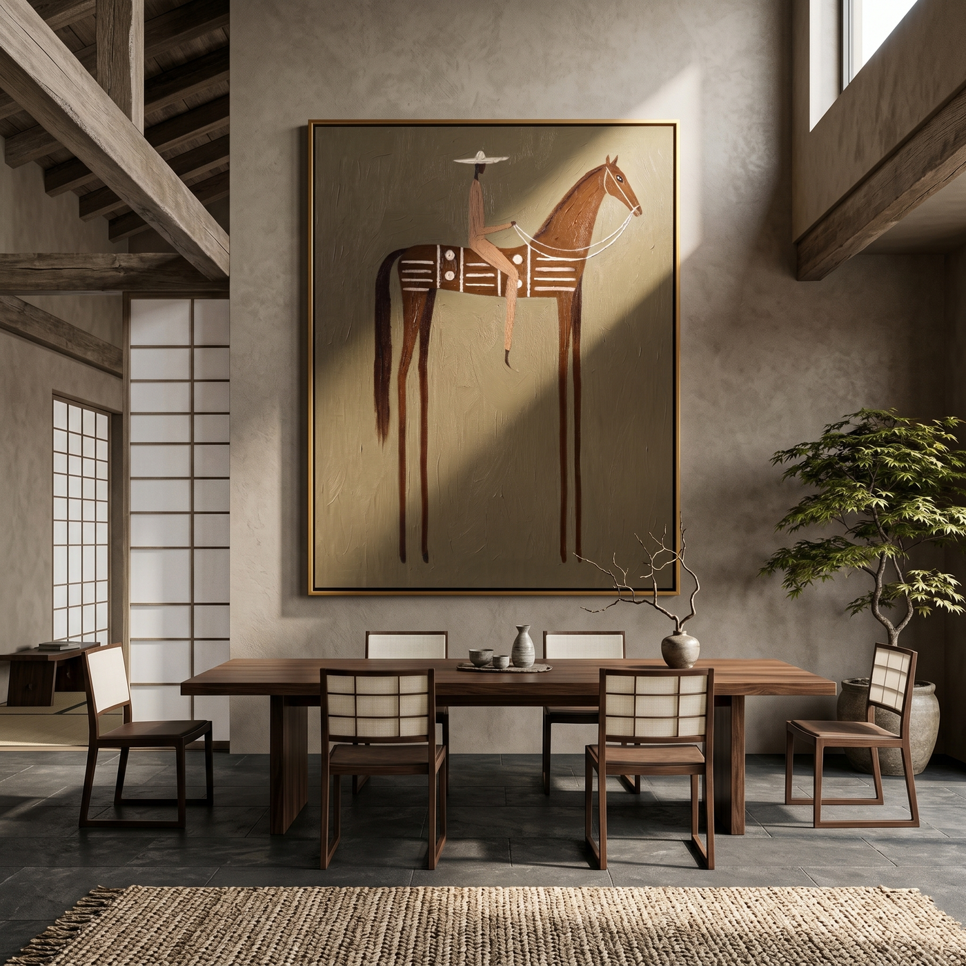 Long Legs Carry Brown — brown modern figurative vintage americana art, set of 2 hand-painted canvas art – view 4