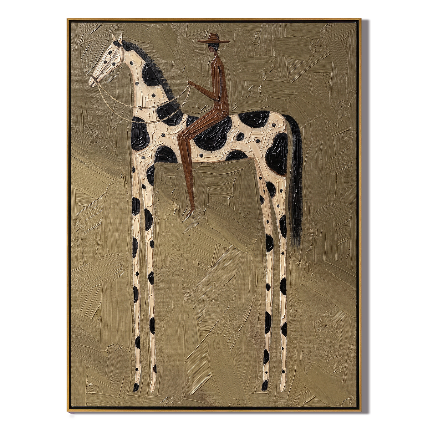 Spots Rise Above Earth — brown and gold modern figurative vintage americana art, set of 2 hand-painted canvas art – view 1