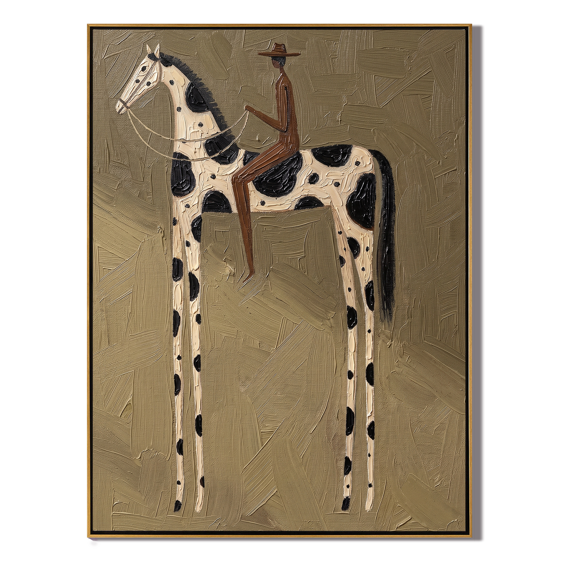 Spots Rise Above Earth — brown and gold modern figurative vintage americana art, set of 2 hand-painted canvas art – view 1