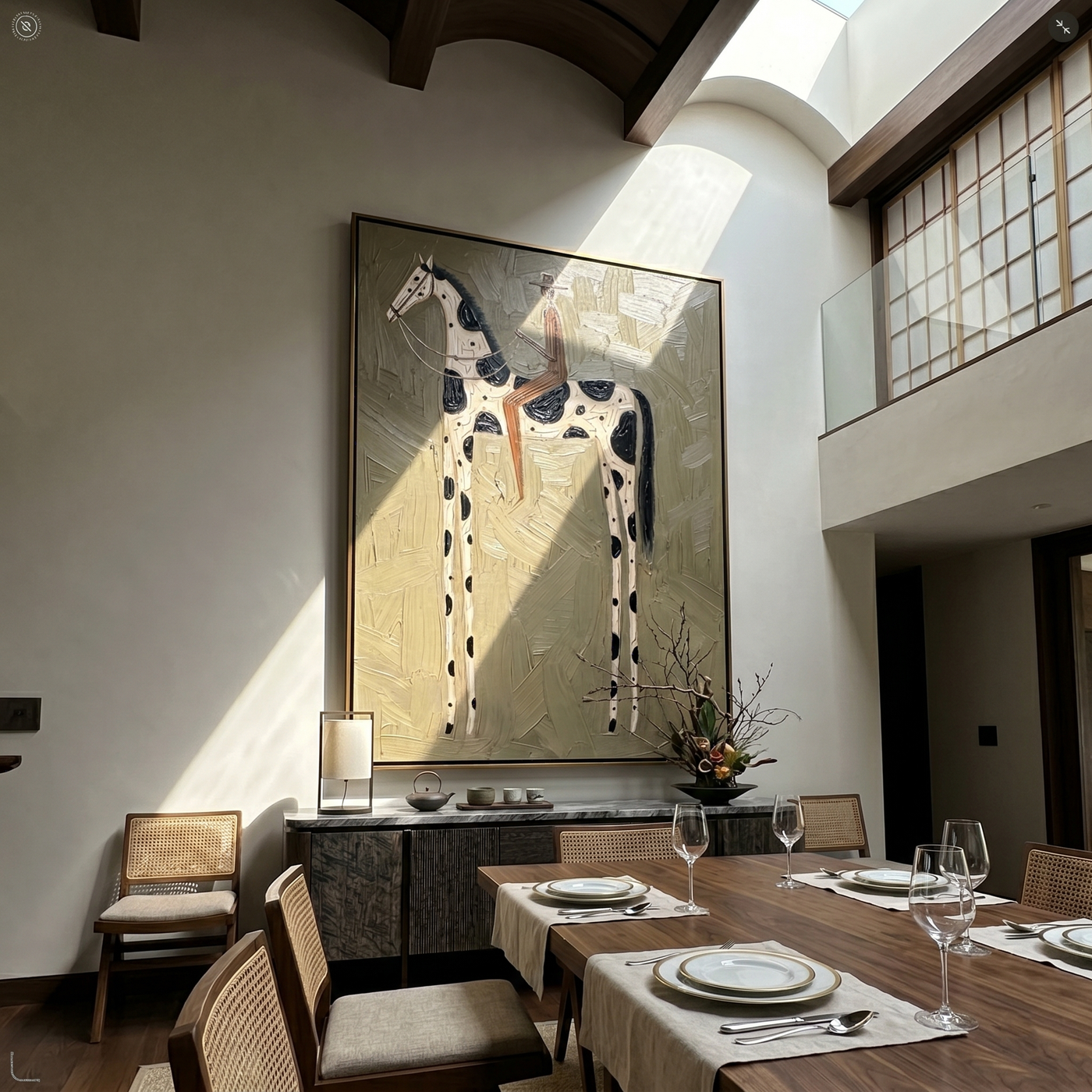 Spots Rise Above Earth — brown and gold modern figurative vintage americana art, set of 2 hand-painted canvas art – view 2