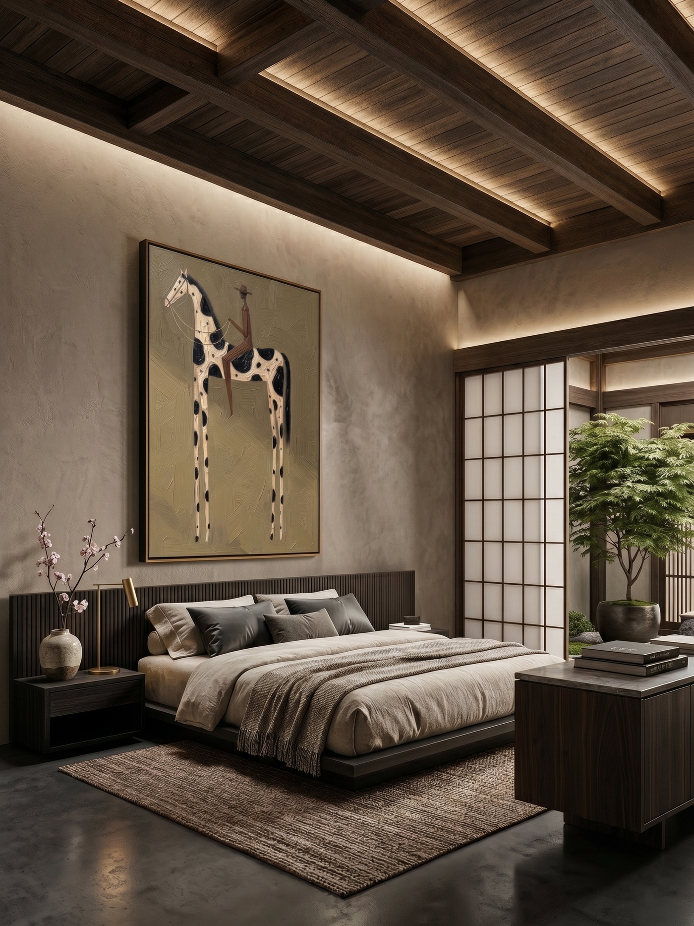 Spots Rise Above Earth — brown and gold modern figurative vintage americana art, set of 2 hand-painted canvas art – view 3