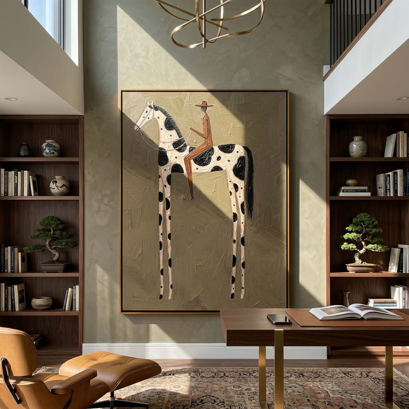 Spots Rise Above Earth — brown and gold modern figurative vintage americana art, set of 2 hand-painted canvas art – view 4