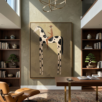Spots Rise Above Earth — brown and gold modern figurative vintage americana art, set of 2 hand-painted canvas art – view 4