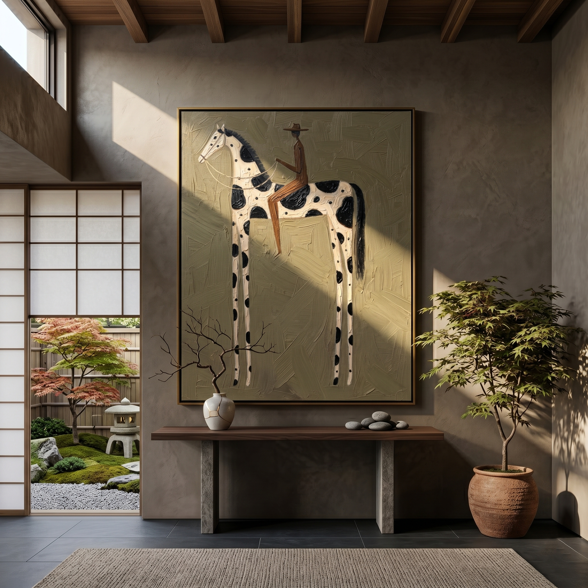 Spots Rise Above Earth — brown and gold modern figurative vintage americana art, set of 2 hand-painted canvas art – view 5