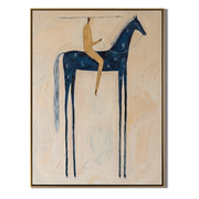 Blue Horse Crosses Cream — brown and gray modern figurative vintage americana art, set of 2 hand-painted canvas art – view 1